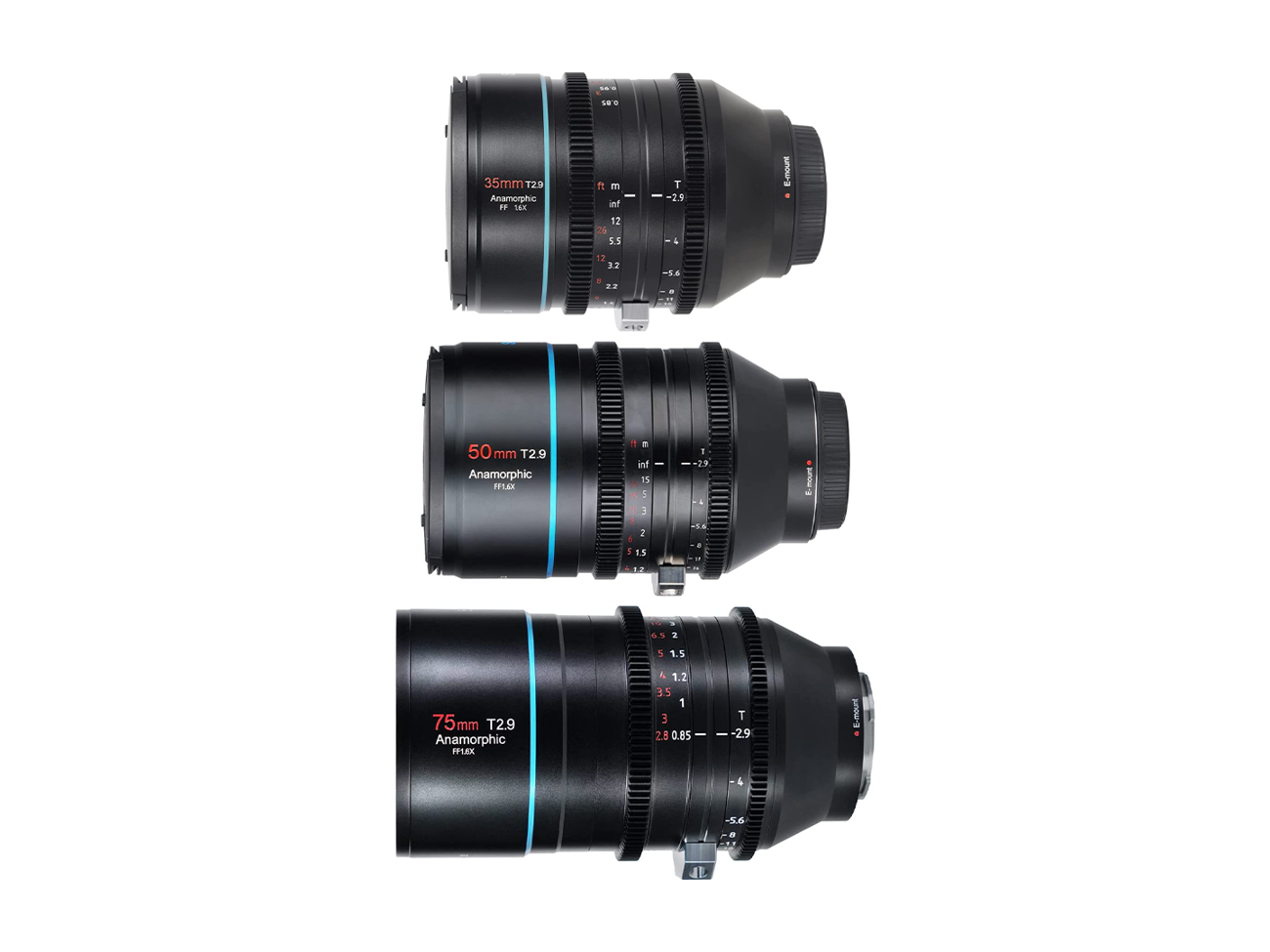 Anamorphic lens bundle (e mount) 35mm/50mm/75mm full-frame + diopter set