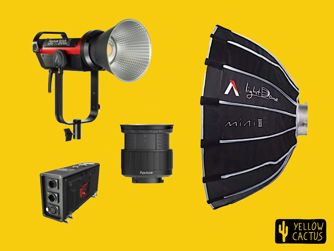 Aputure 300d mark ii full kit with light dome / softbox and fresnel 2x with barndoor