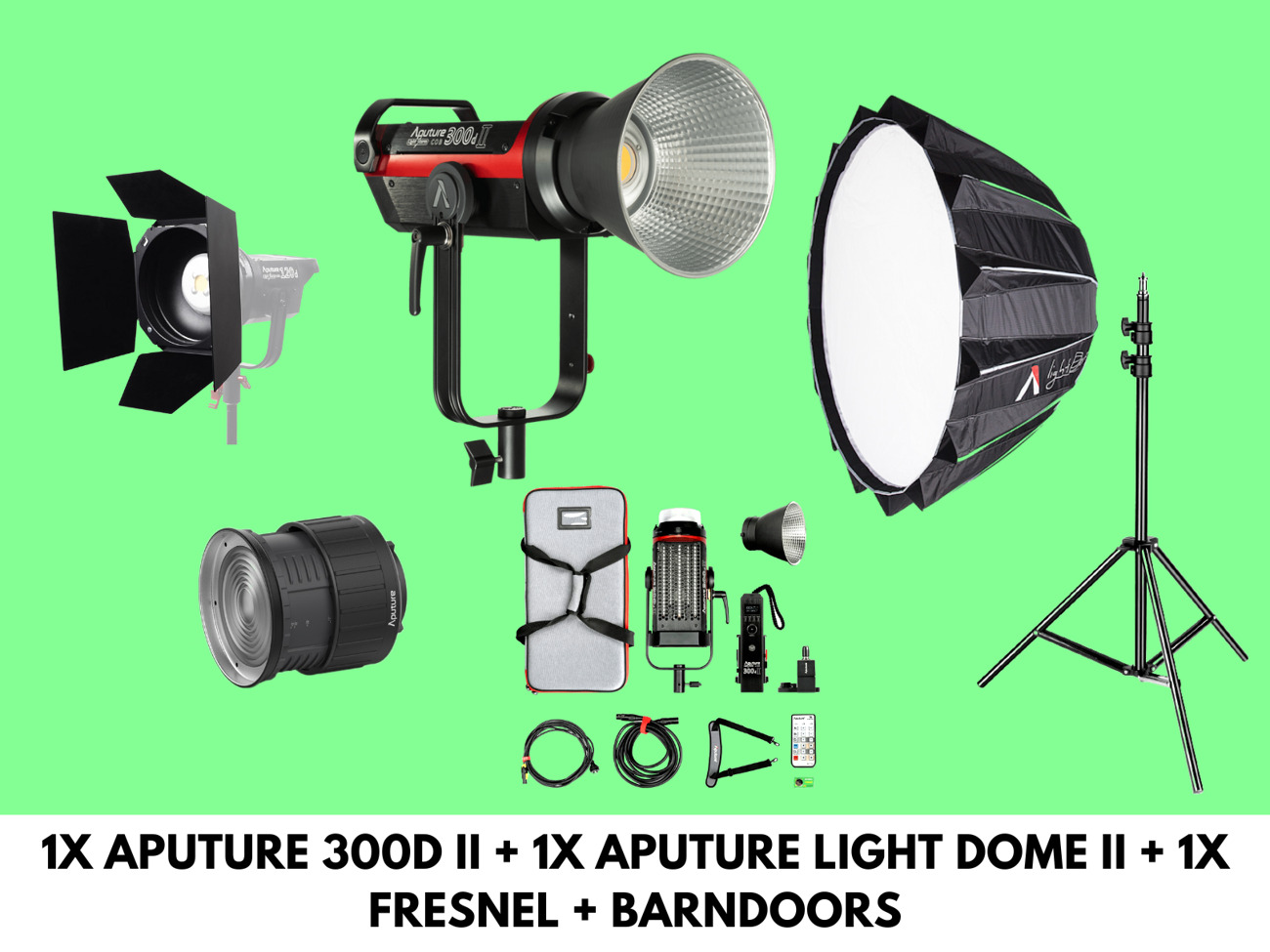Aputure 300d ii mk2 led video light + light dome ii + fresnel 2x + barndoors