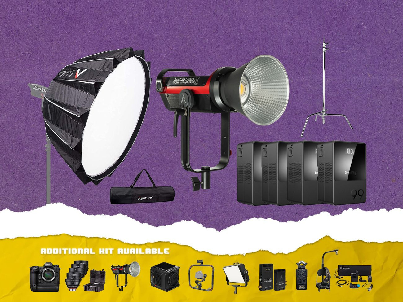 Aputure 300d ii outdoor shooting kit light dome + batteries
