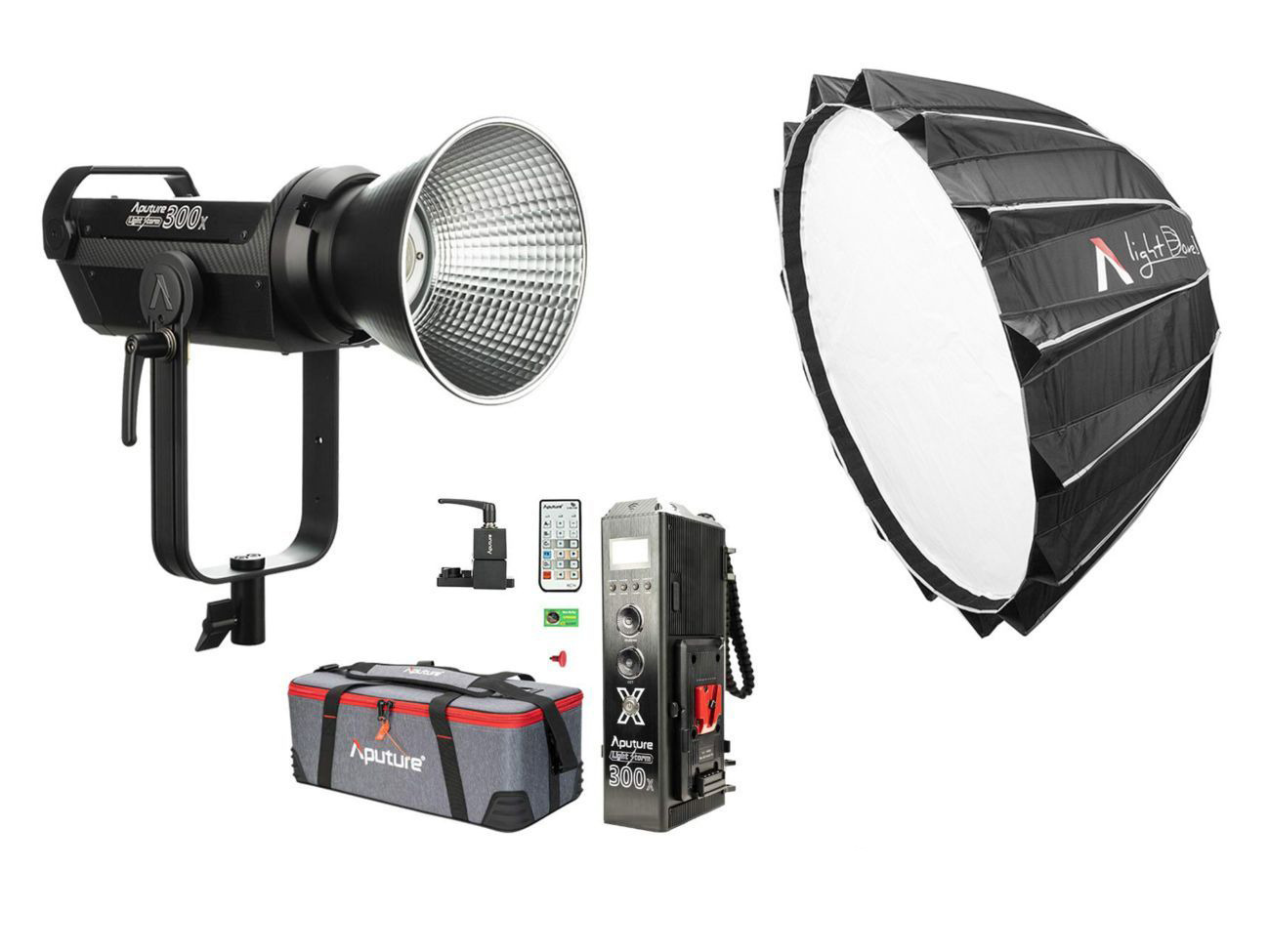 Aputure 300x light + 1 x light dome ii + c stand