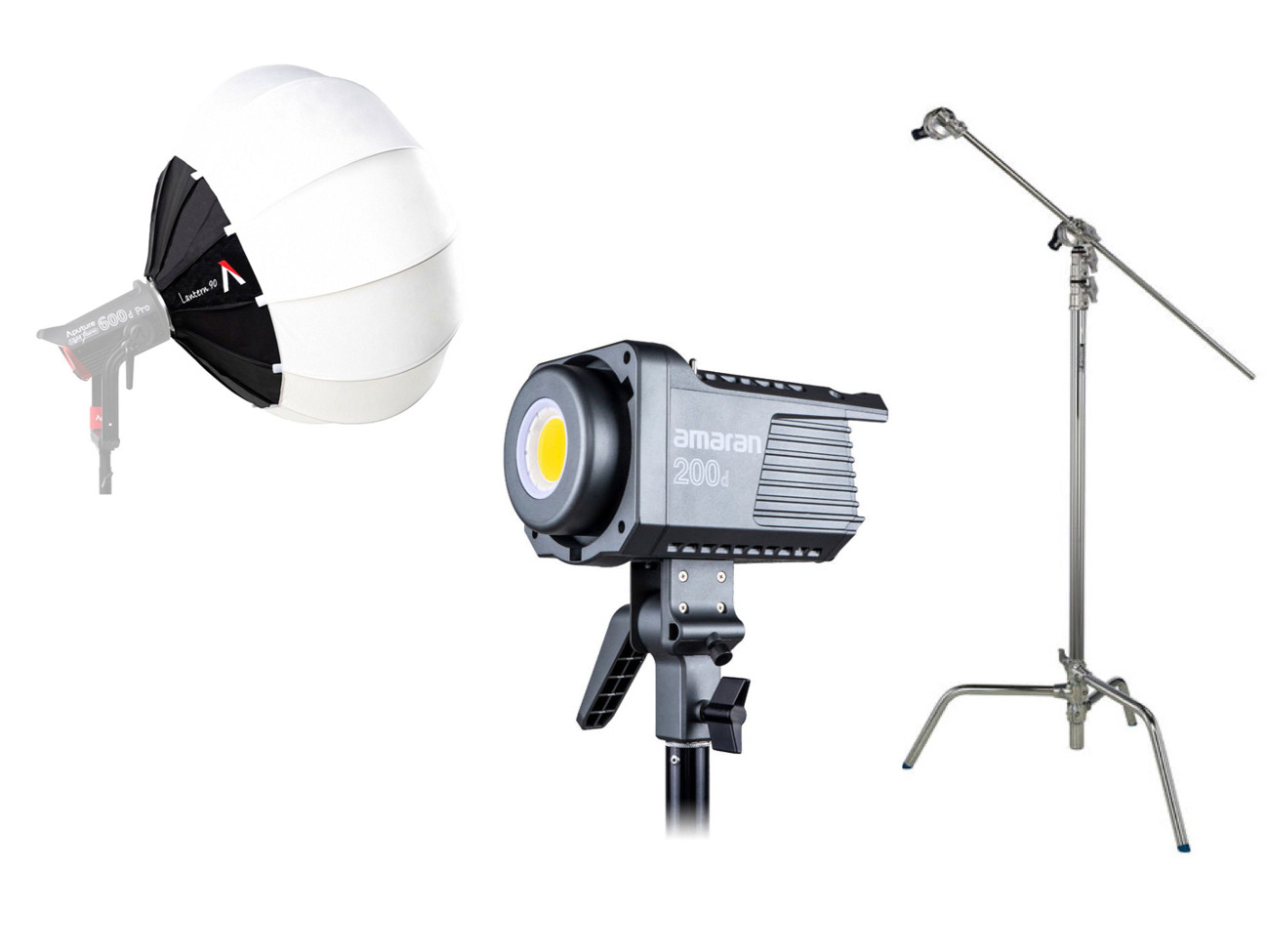 Aputure amaran 200d led light with c-stand and lantern