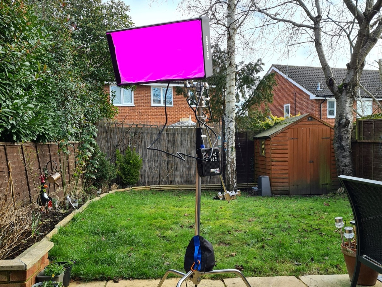 Aputure f21c flexible light, 135wh v-lock, c-stand, sandbags