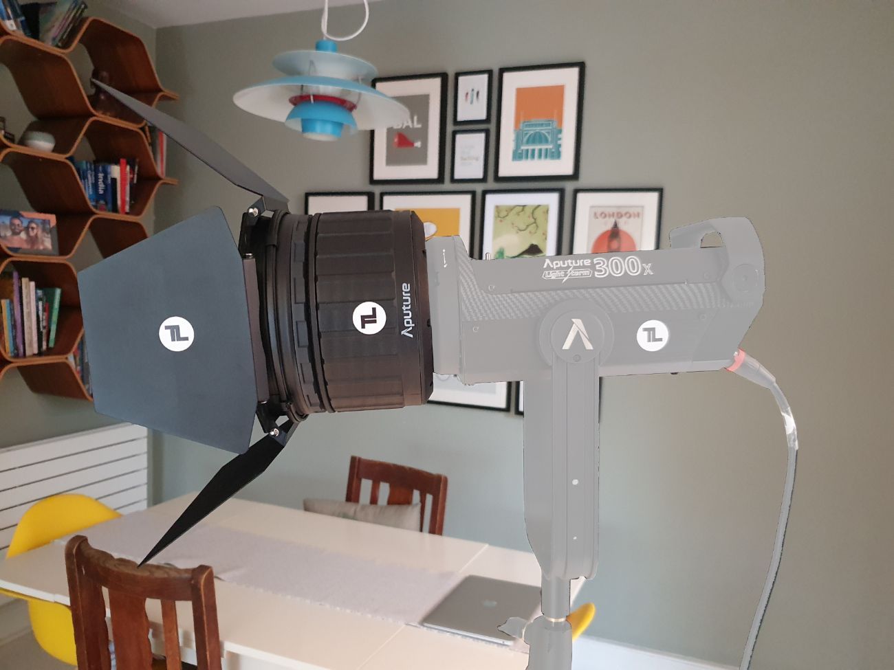 Aputure fresnel 2x with barn door and 30 degree grid