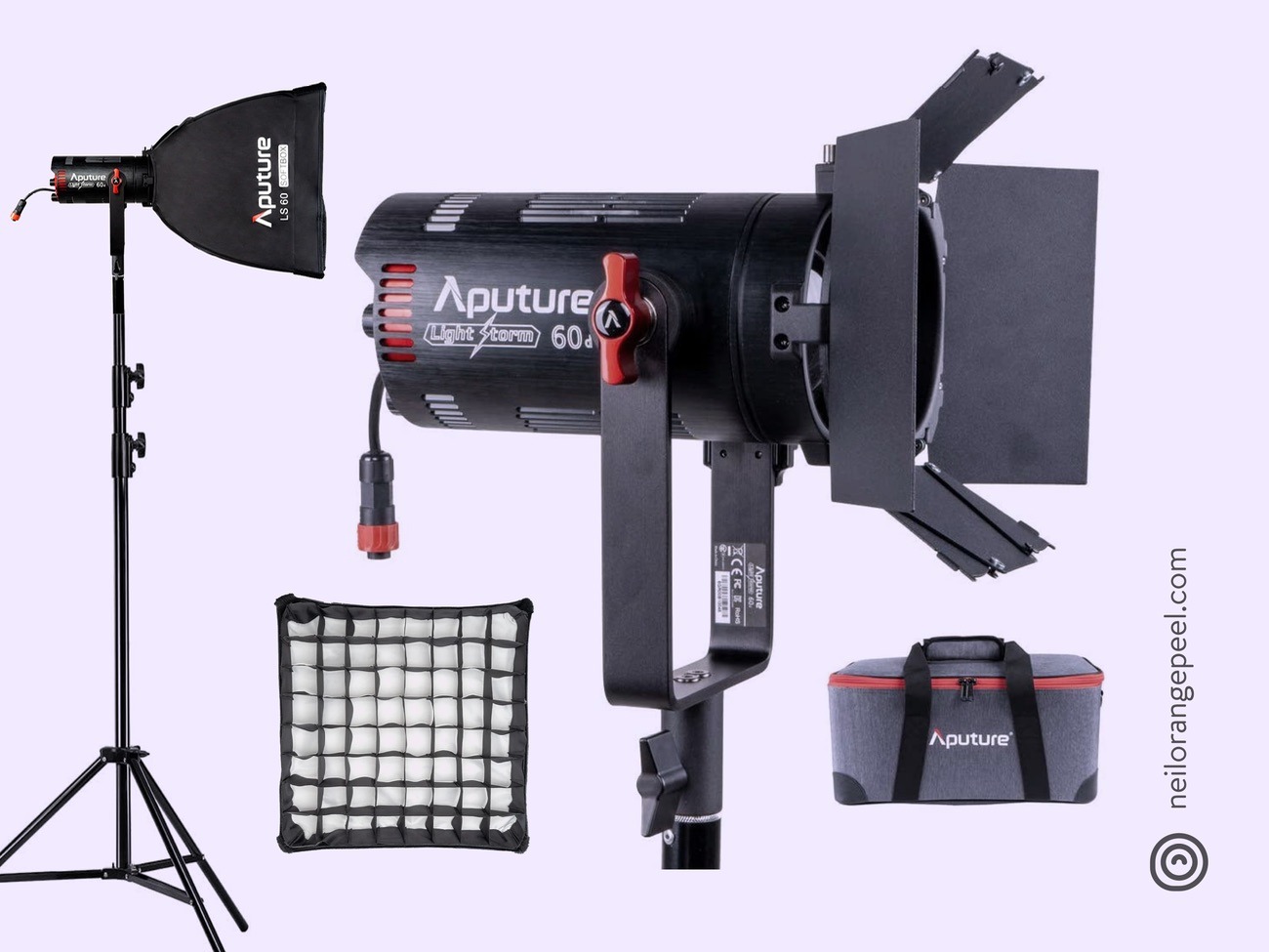 Aputure light storm 60d led light ls, softbox & light stand