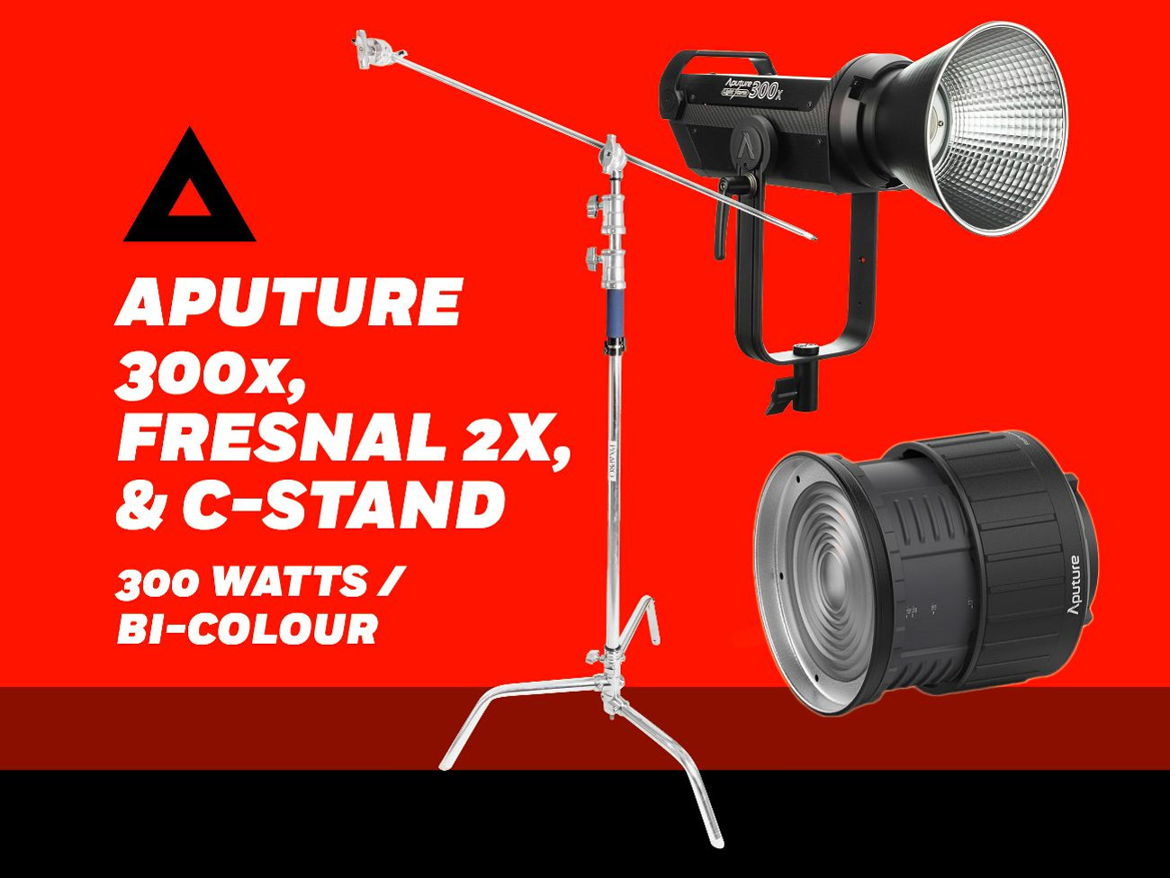 Aputure lightstorm 300x, fresnal 2x & c-stand