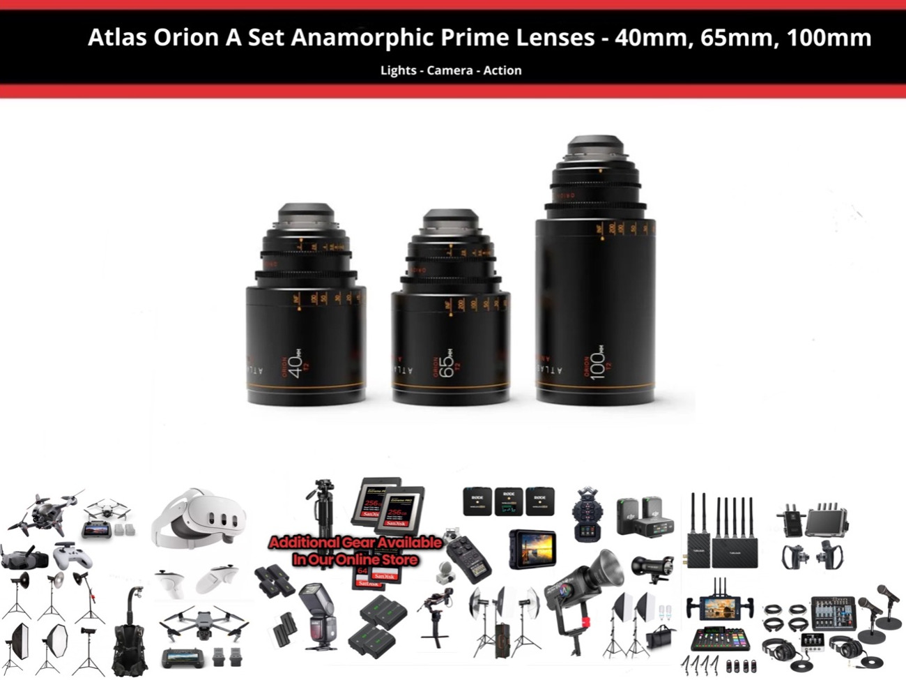 Atlas orion anamorphic prime lens 40mm, 65mm, 100mm