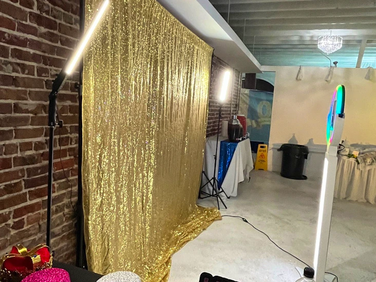 Back drop stand with sequin backdrop of your choice