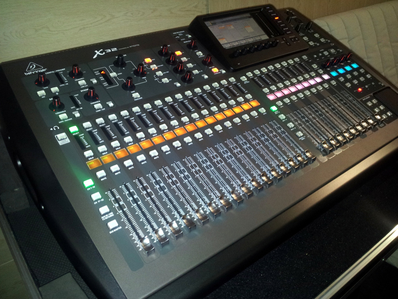Behringer x32 digital audio mixing console in flightcase