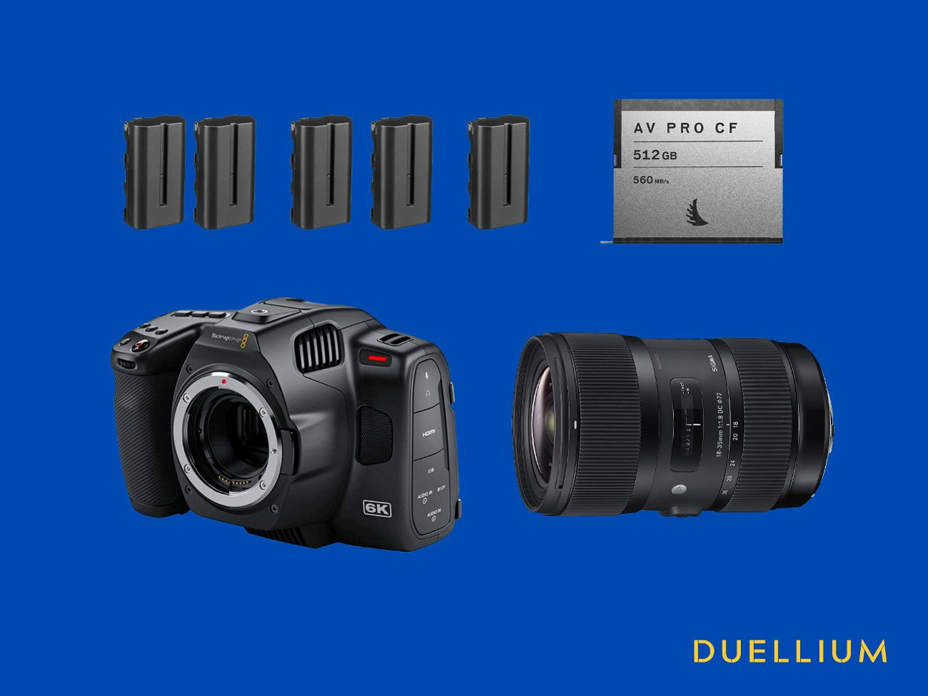 Black magic 6k + small rig cage + angel bird 512gb & sigma 18-35 