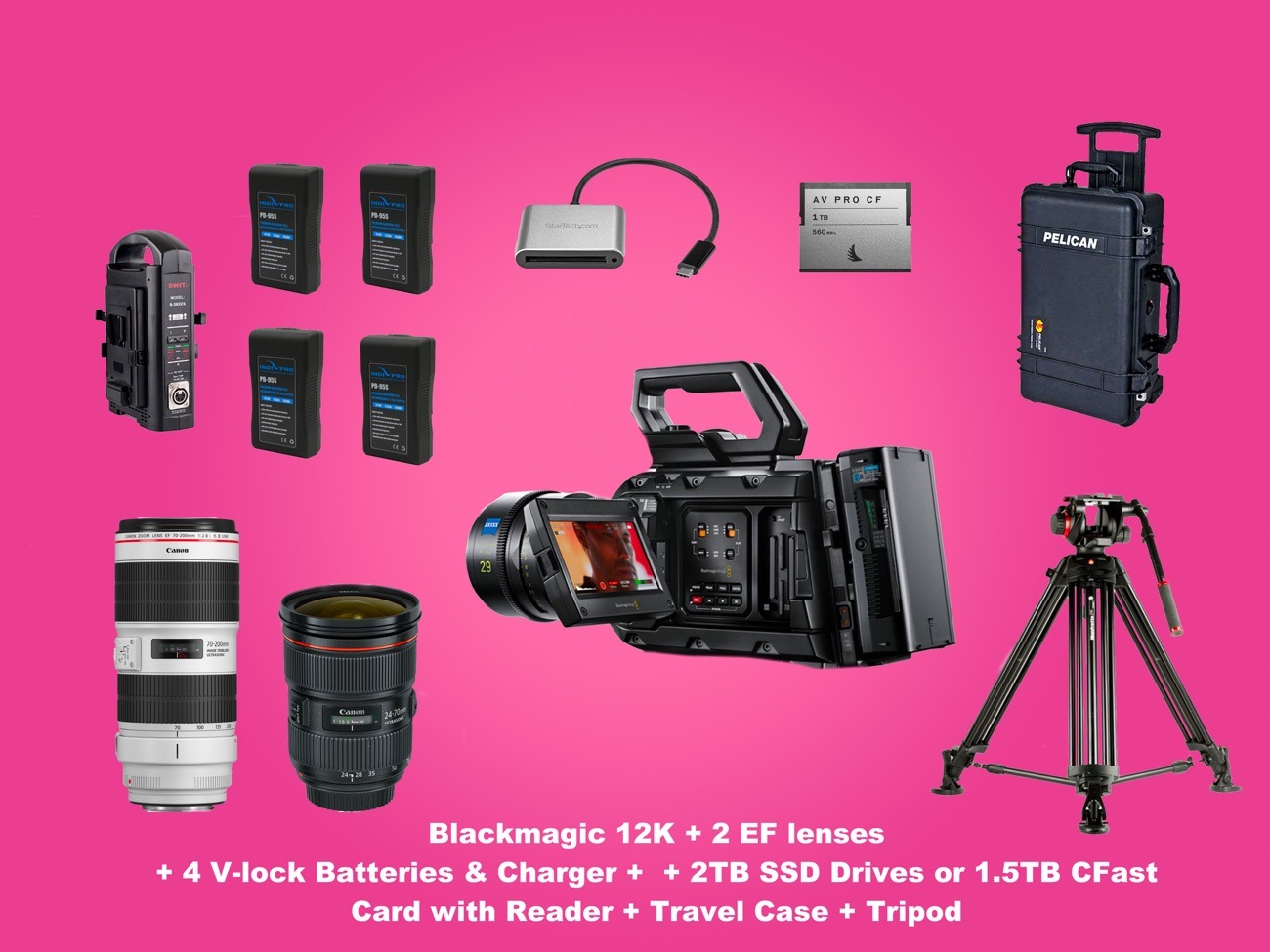 Blackmagic 12k ursa + lenses + tripod + batteries + more