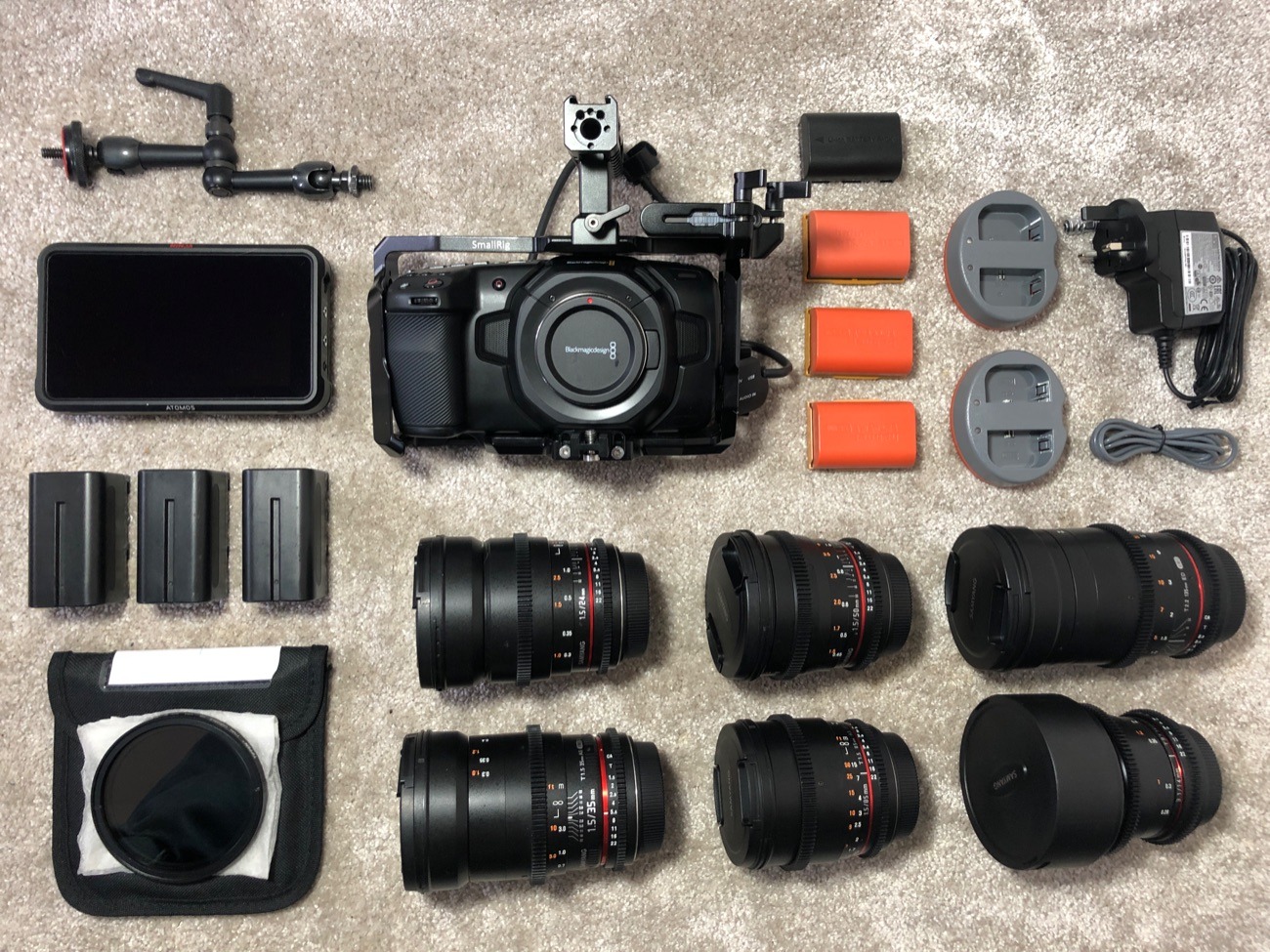 Blackmagic pocket bmpcck 4k cinema camera package w/ samsung t5 2tb hd, samyang