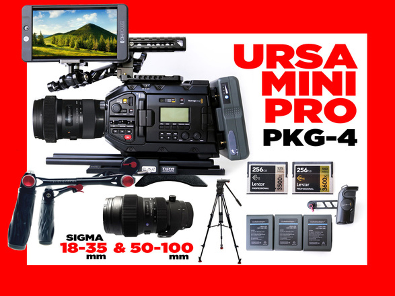 Blackmagic ursa mini pro 4.6k + mntr + 2 lenses
