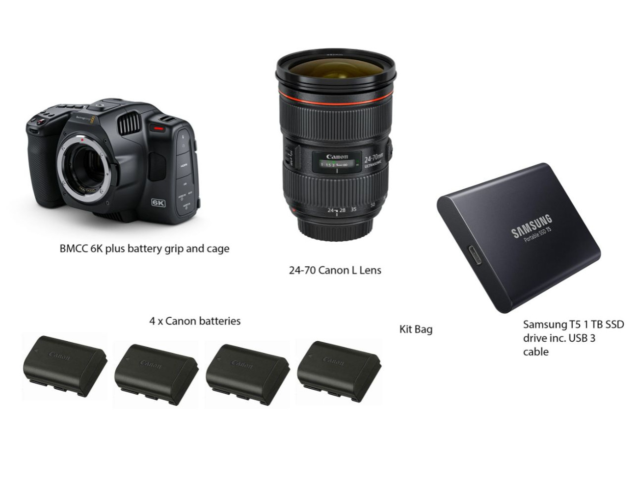 Bmpcc 6k + 24-70 canon l lens f2.4 + 1tb ssd