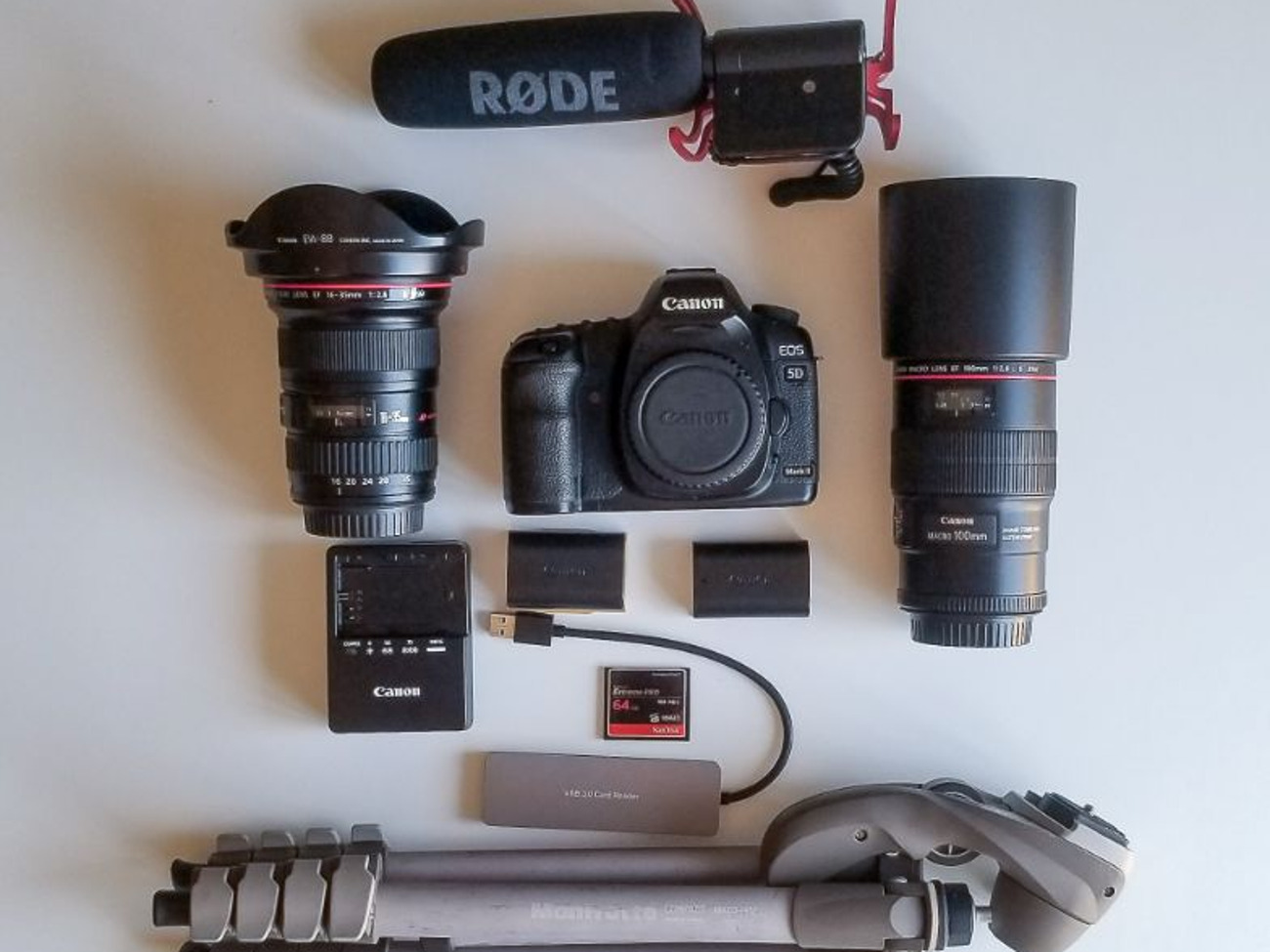 Bundle: canon 5d mkii + 2x canon lenses + rode mic + tripod