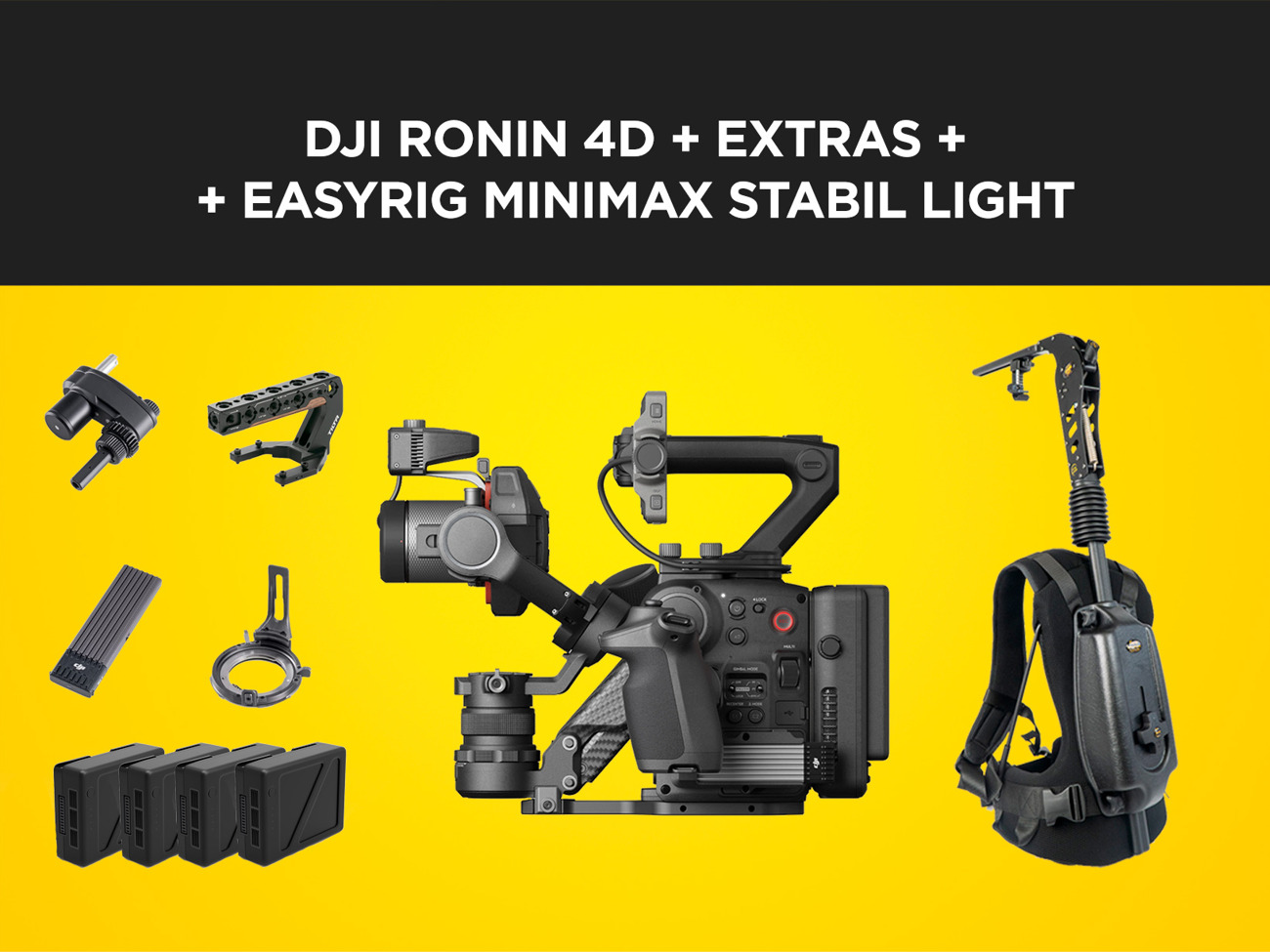 Dji ronin 4d bundle + extras + easyrig minimax stabil light