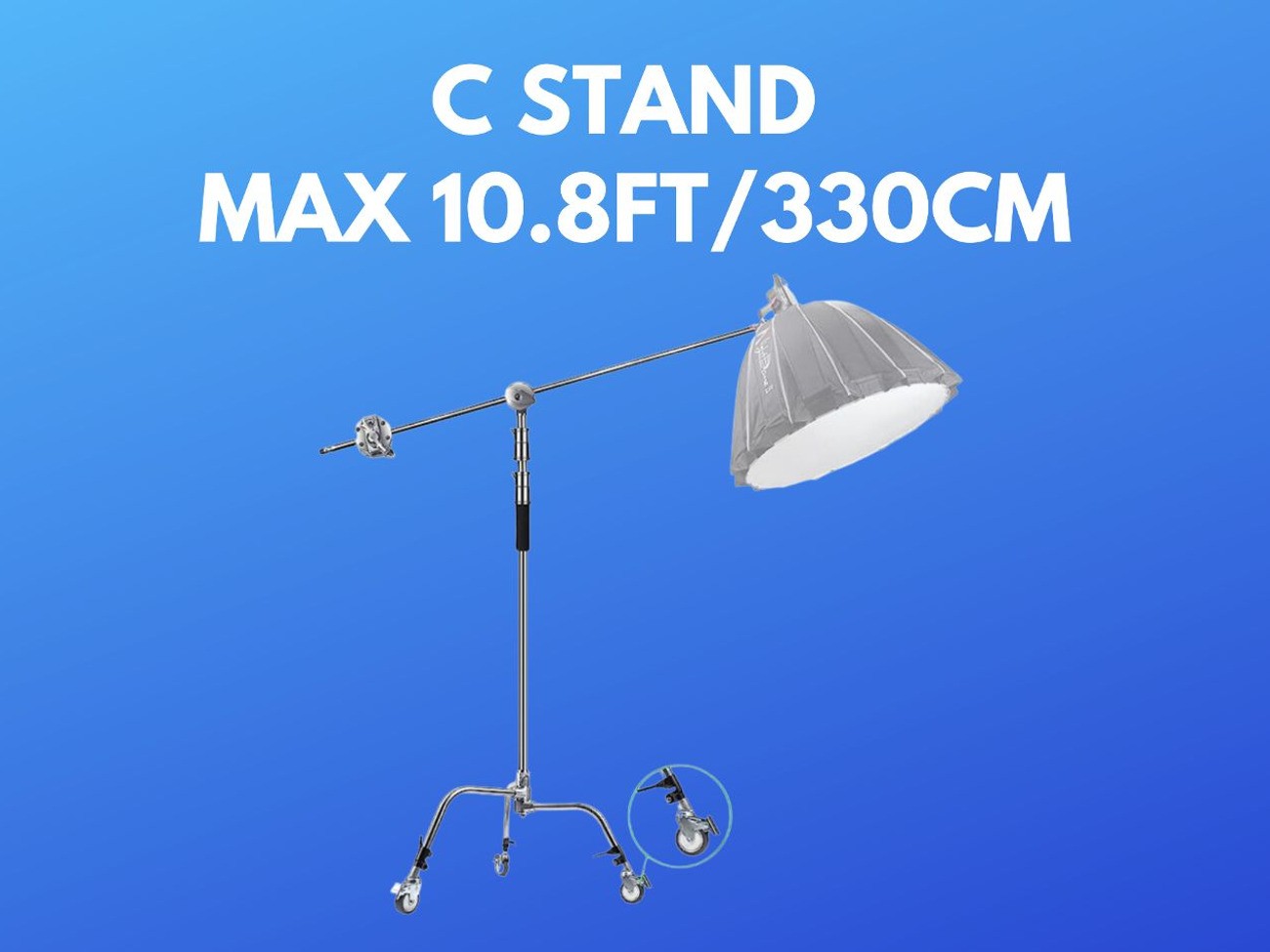 C stand metal with bag wheel max 330cm, 106cm holding arm