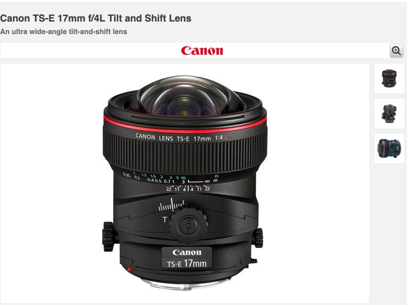 Canon ts-e 17mm tilt-shift lens f/4