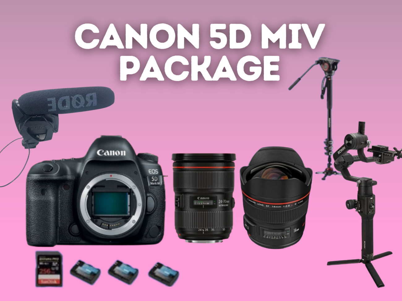 Canon 5d mark 4 iv, canon 24-70mm 2.8, dji ronin s, tripod