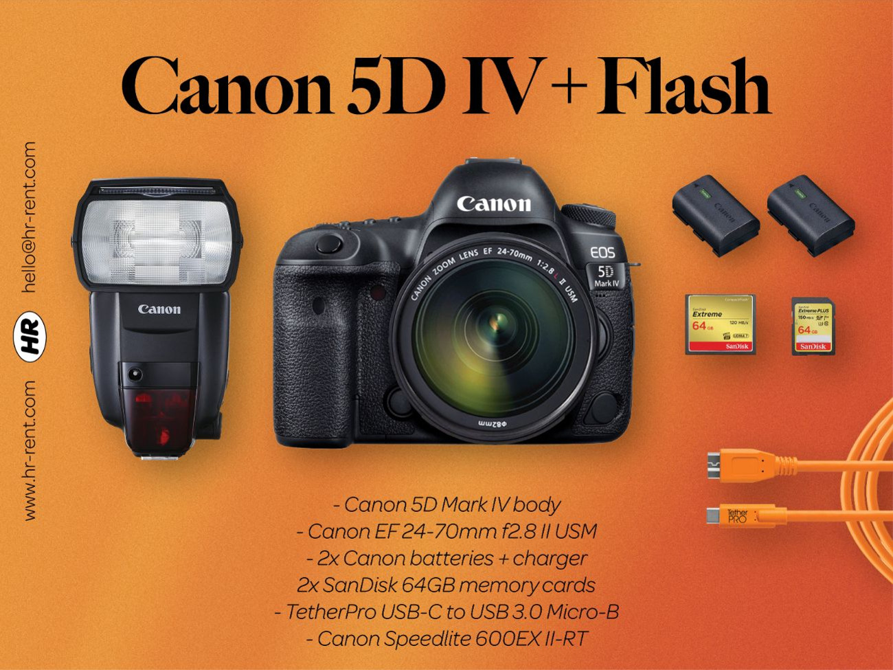 Canon 5d mark iv + 24-70mm f2.8 lens + speedlight speedlite flash (canon 5d iv + flash)