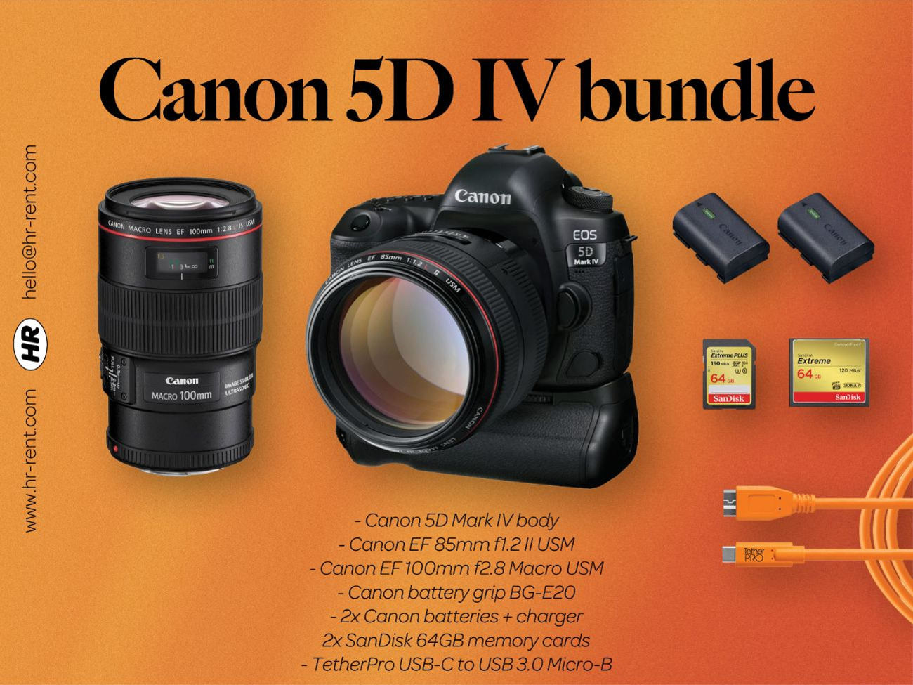 Canon 5d mark iv body + ef 85mm f1.2 ii + ef 100mm 2.8 macro (canon 100mm macro)