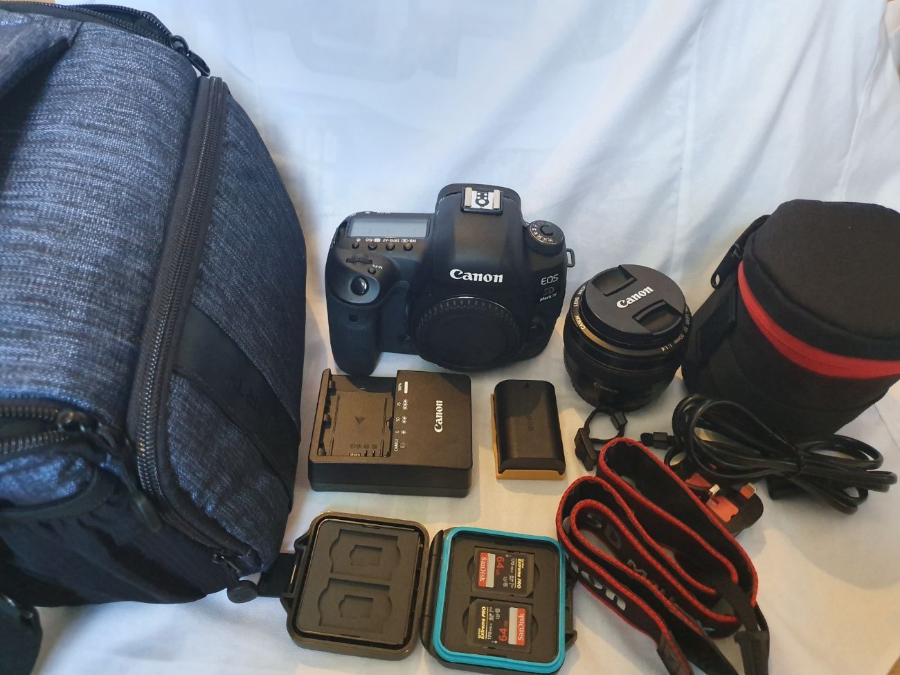 Canon 5d mark iv with ef 50mm lens (f/1.4 usm) & bag