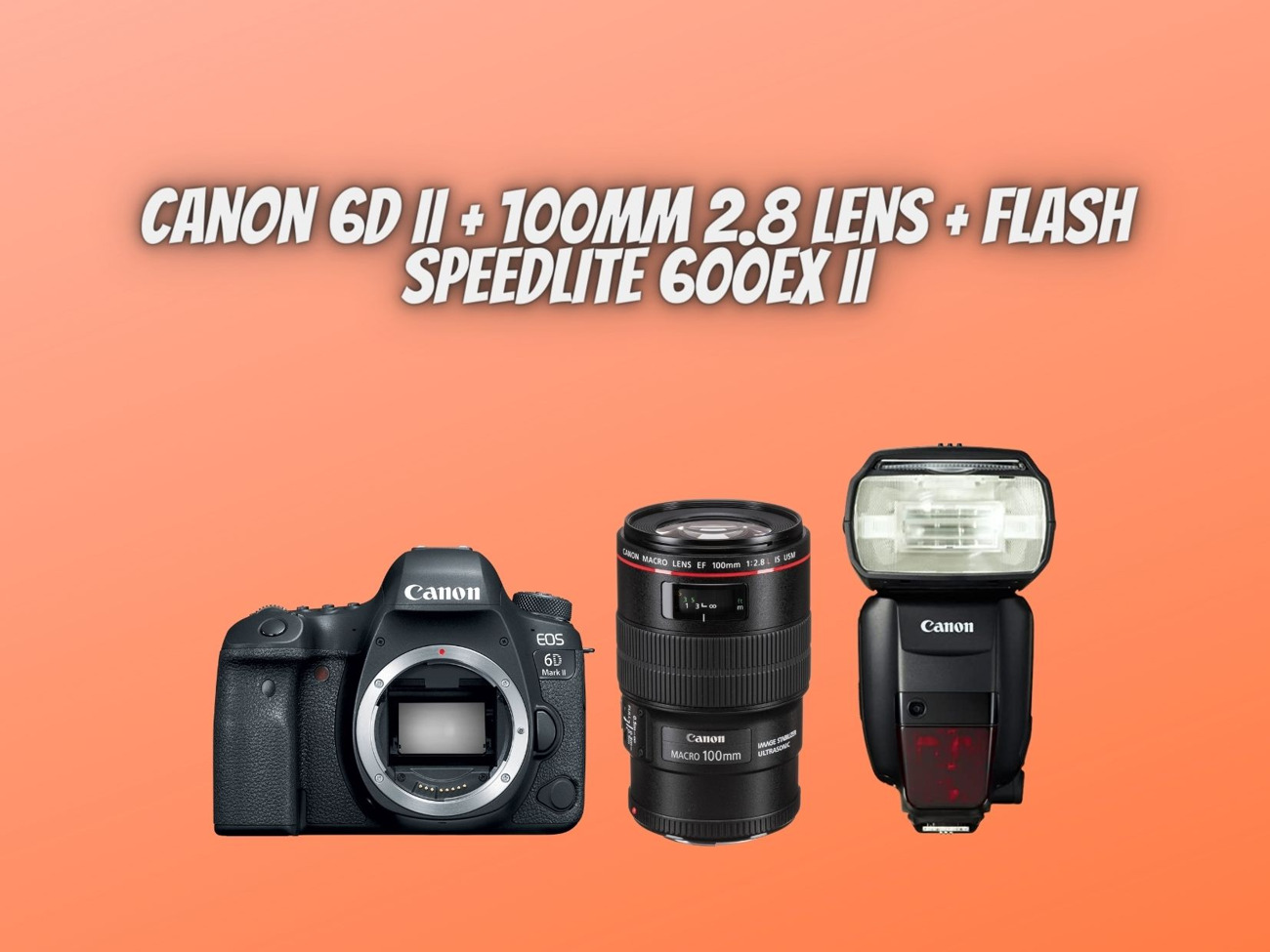 Canon 6d ii + 100mm 2.8 lens + flash speedlite 600ex ii