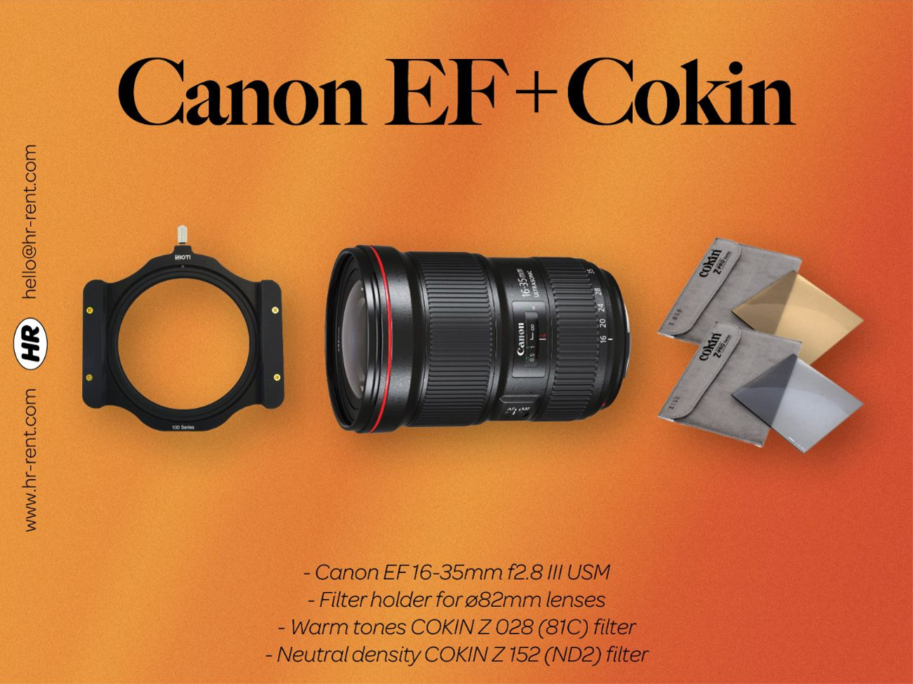 Canon ef 16-35mm f2.8 usm iii + cokin 82mm lens filter (nd filter + warm tones)
