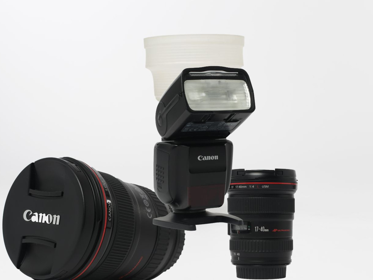 Canon ef 17-40mm lens + canon 430ex iii flashgun + diffuser