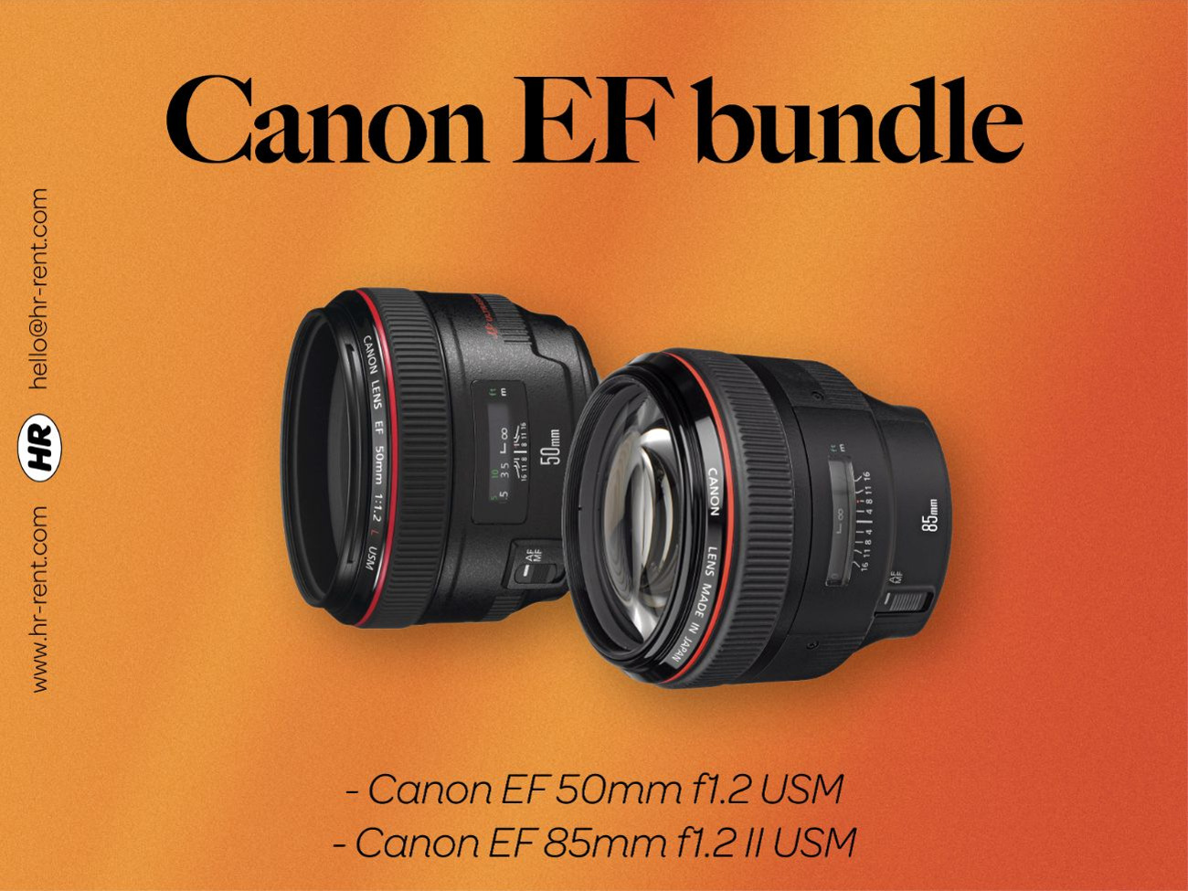 Canon ef 50mm f1.2 + ef 85mm f1.2 ii lenses (canon 50 1.2 + canon 85 1.2)