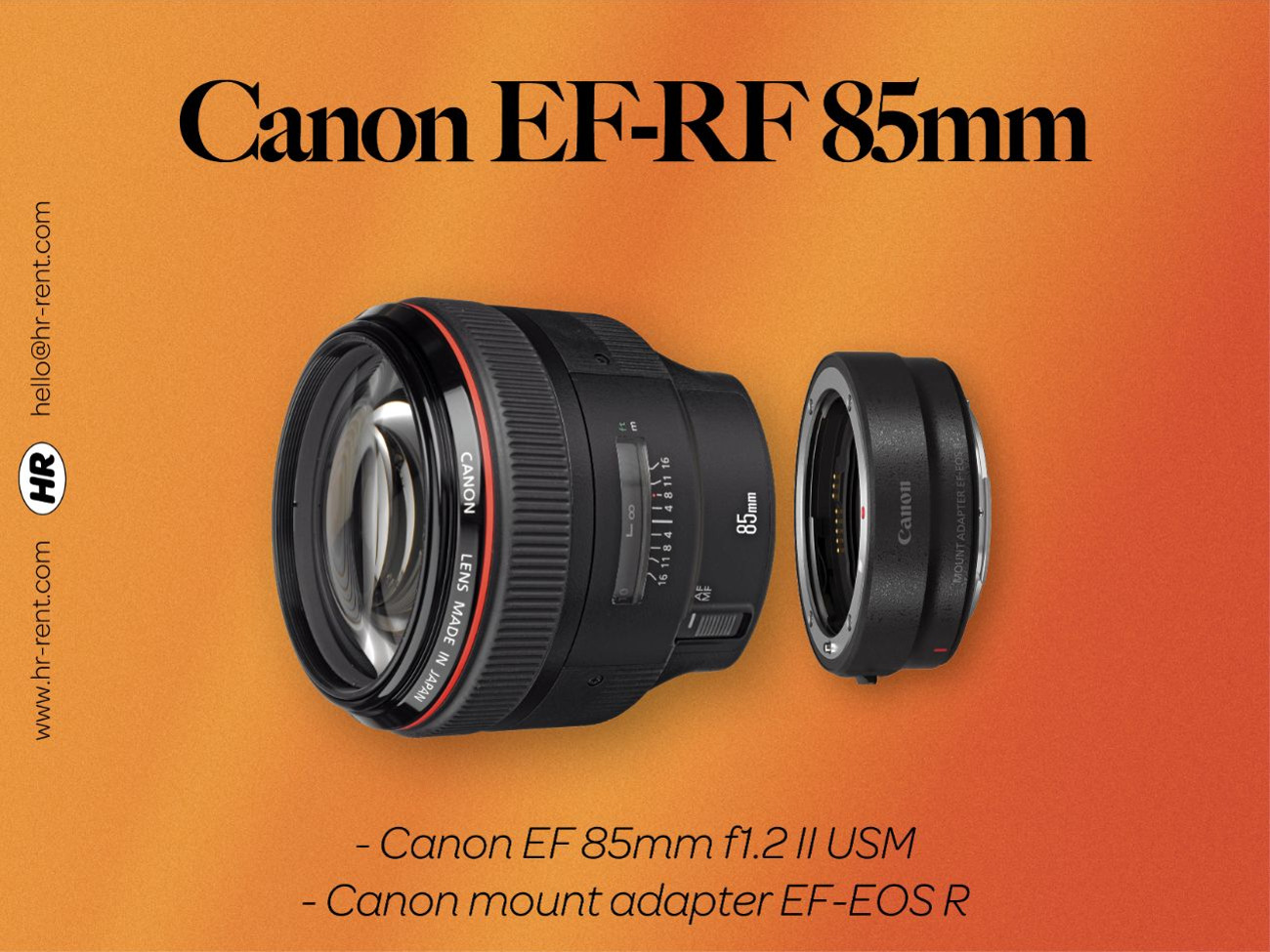 Canon ef 85mm f1.2 usm ii + ef-rf adapter (canon 85mm 1.2 lens)