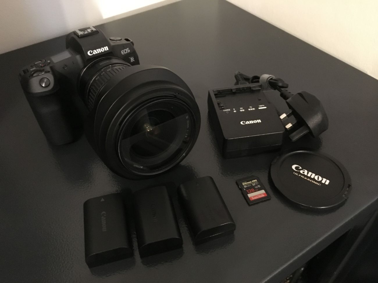 Canon eos r + ef adapter + canon 16-35 f2.8 mark i lens and variable nd filter
