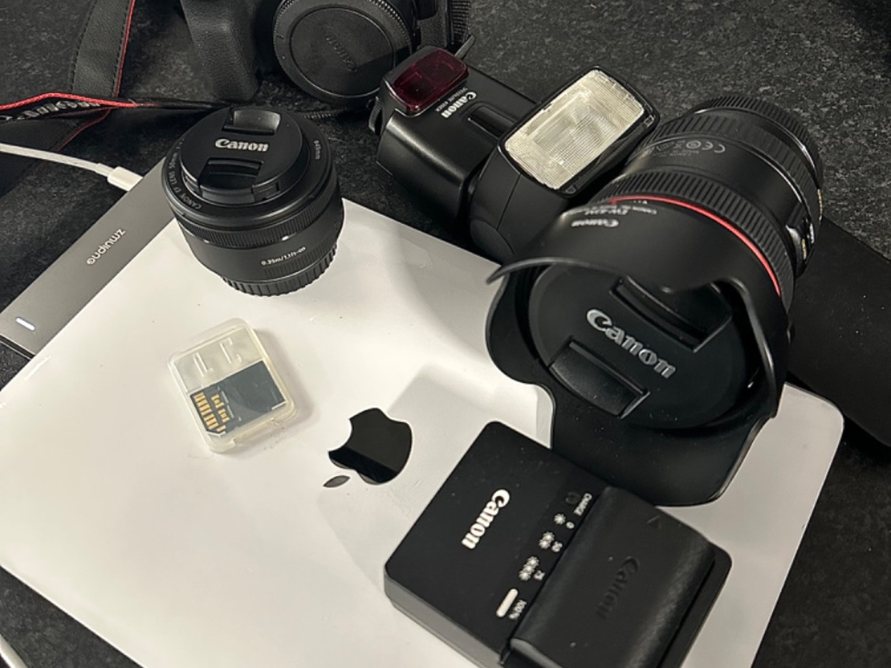 Canon eos r with lenses and flash 