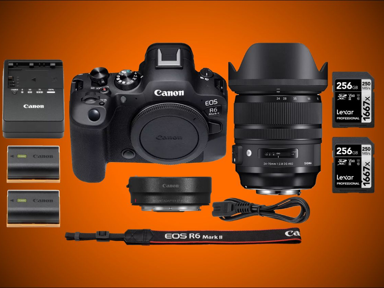 Canon eos r6 ii+ sigma 24-70mm f2.8 + ef-eos r + extras