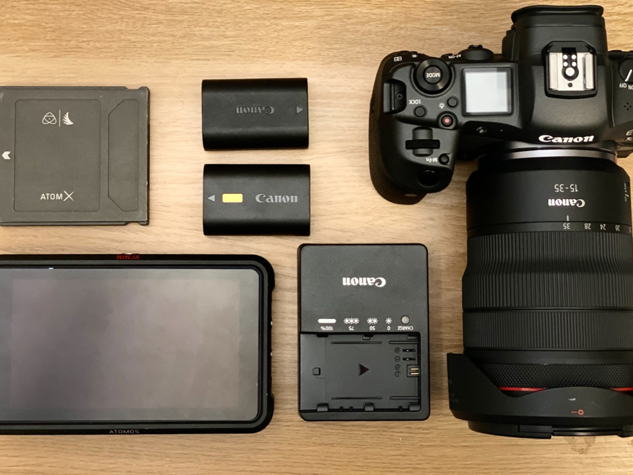 Canon r5 + atomos ninja v + 15-35mm rf f2.8 lens 
