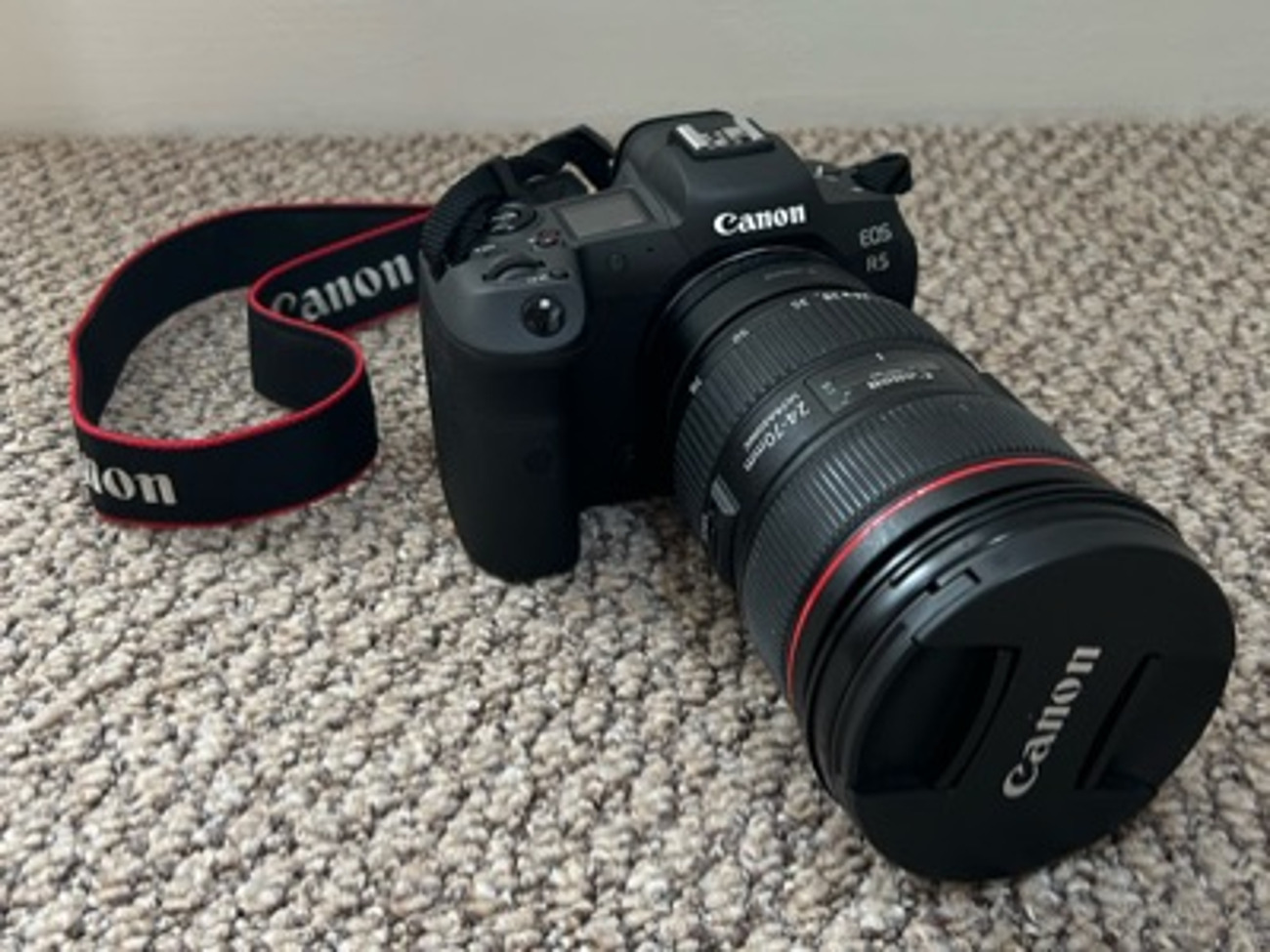 Canon r5 camera with adapter and 24-70mm lens