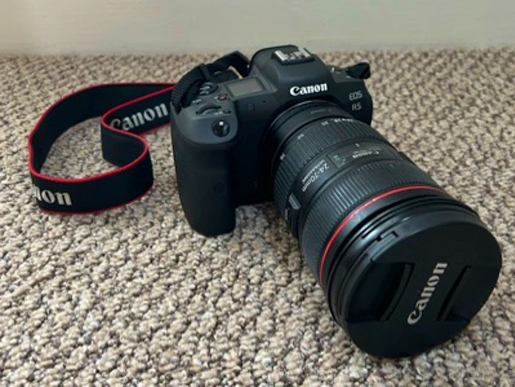 Canon r5 camera with adapter and 24-70mm lens