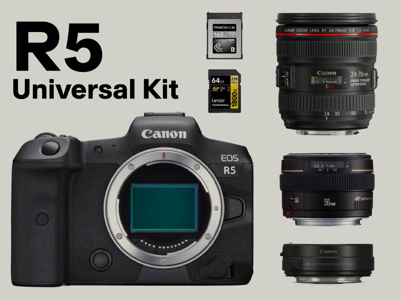 Canon r5 universal kit (canon ef 24–70mm + canon ef 50mm)