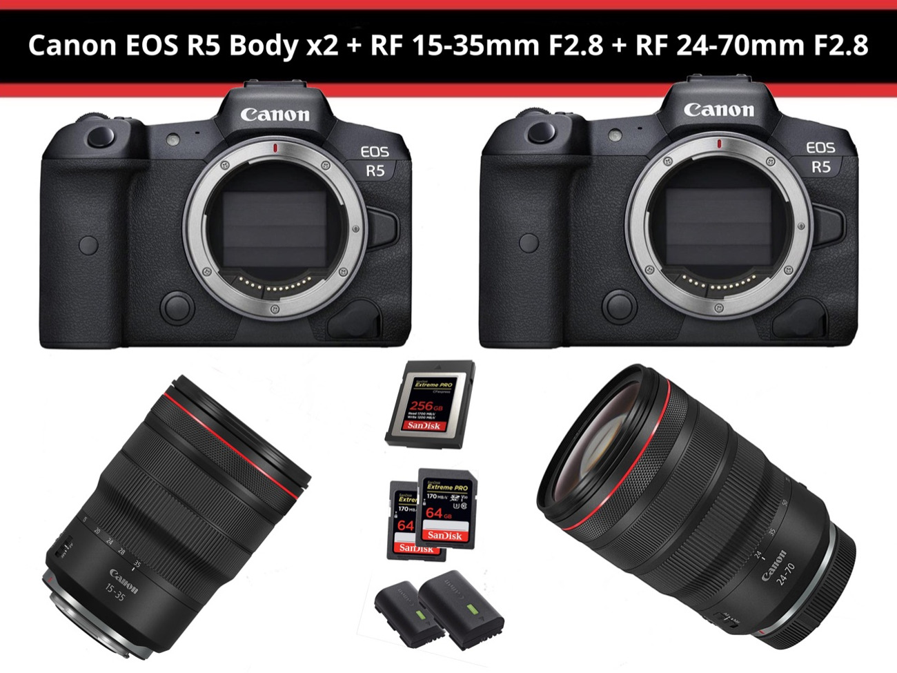 Canon r5 x2 + rf 15-35mm f2.8 + rf 24-70mm f2.8