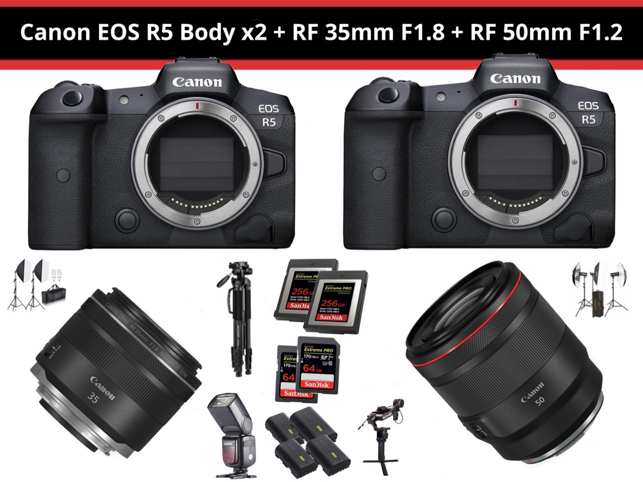Canon r5 x2 + rf 35mm f1.8 + rf 50mm f1.2