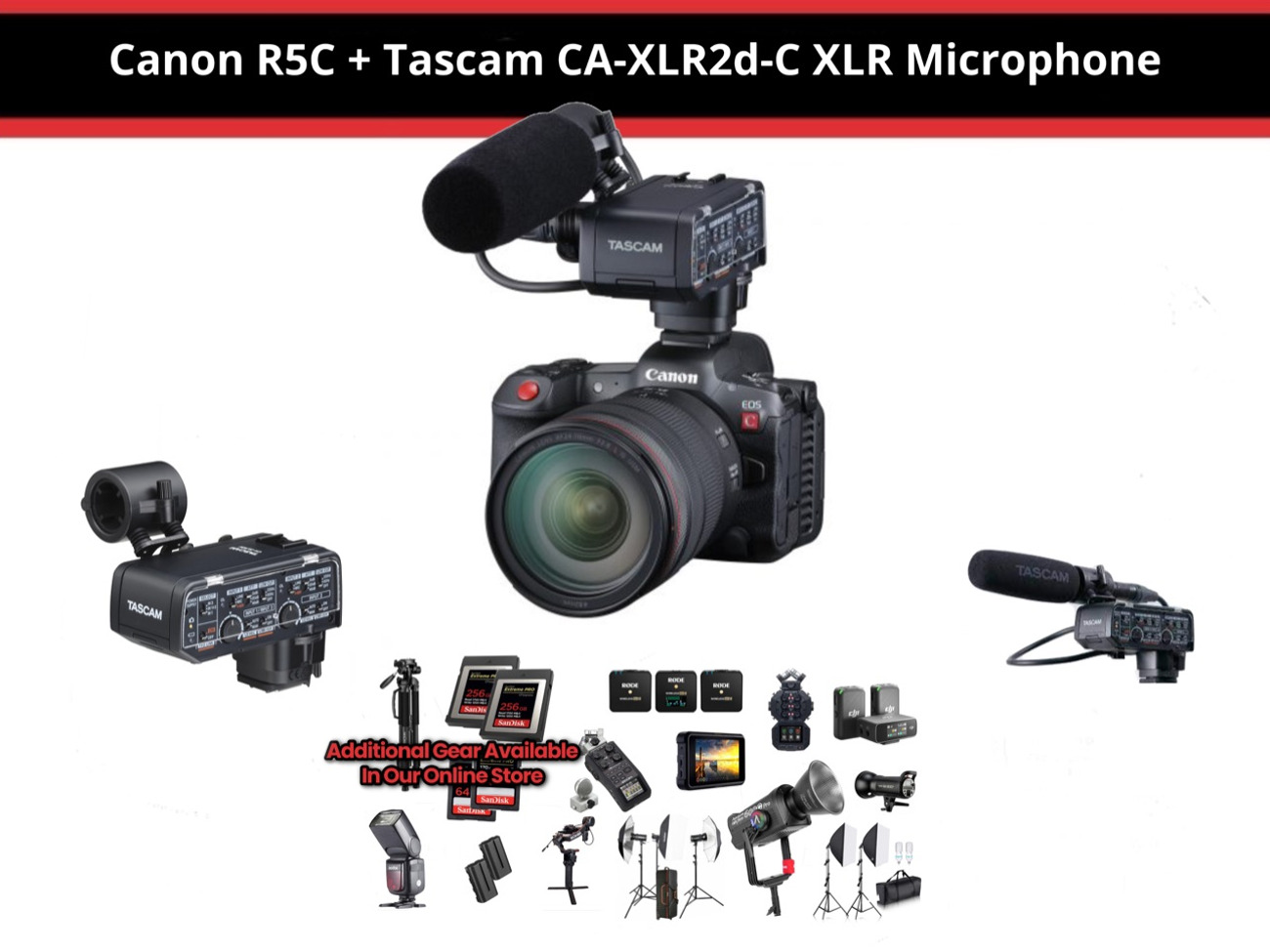 Canon r5c + tascam ca-xlr2d-c xlr microphone