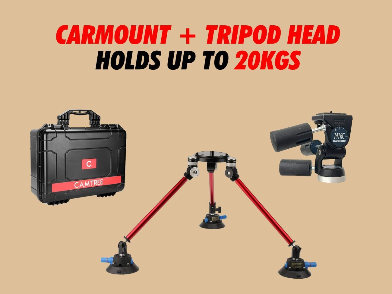 Carmount with suction cups can holds up to 20kgs rigs