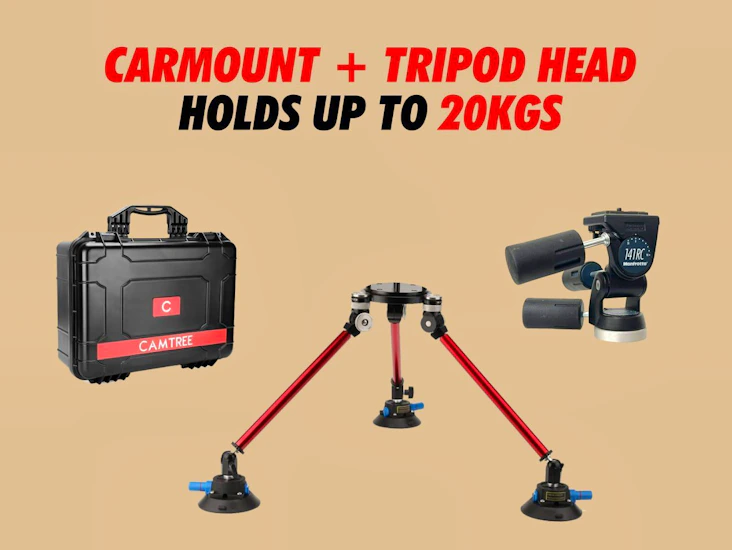 Carmount with suction cups can holds up to 20kgs rigs