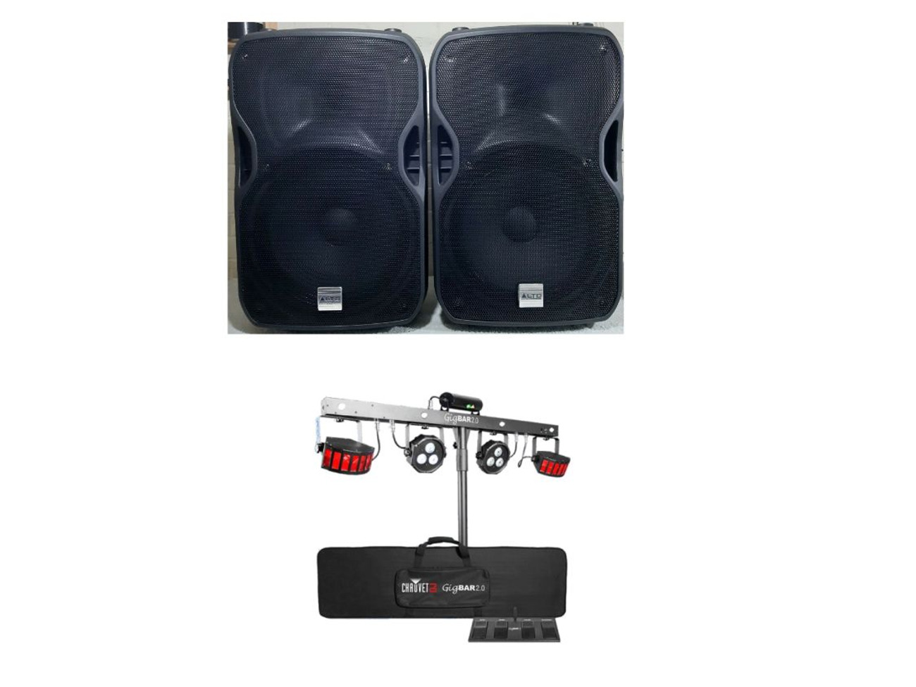 Chauvet gigbar 2 lighting & 2 x 800 watt active speakers 