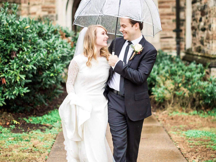Clear umbrellas with white handles