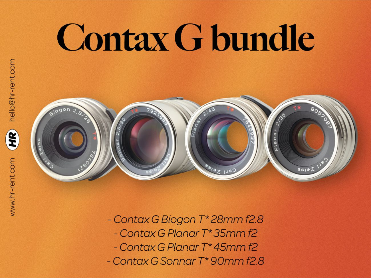 Contax 28mm f2.8 + 35mm f2 + 45mm f2 + 90mm f2.8 (contax g2)