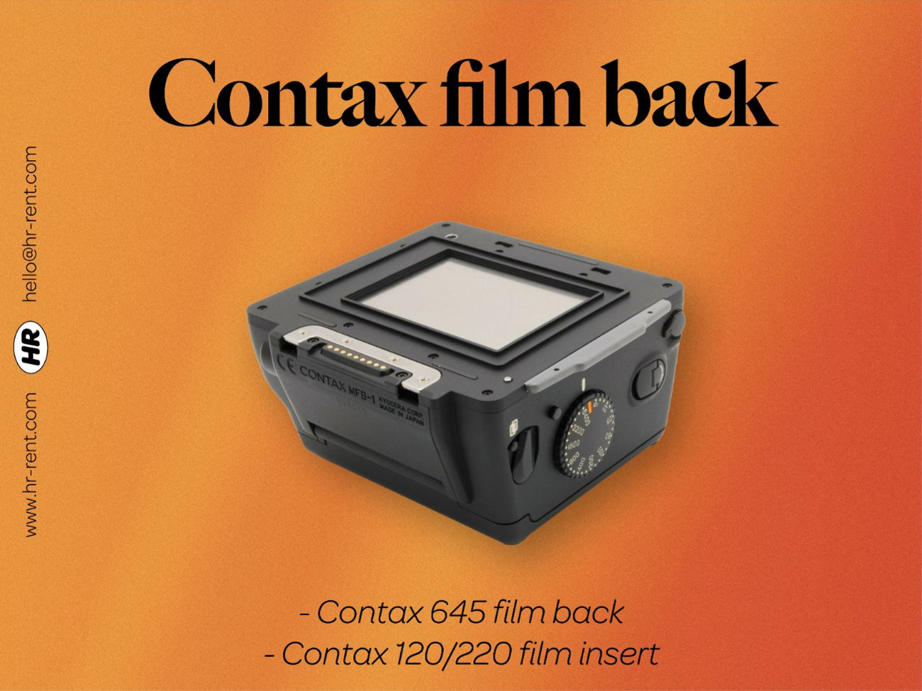 Rent Contax 645 film back + 120/220 insert from HR Rent