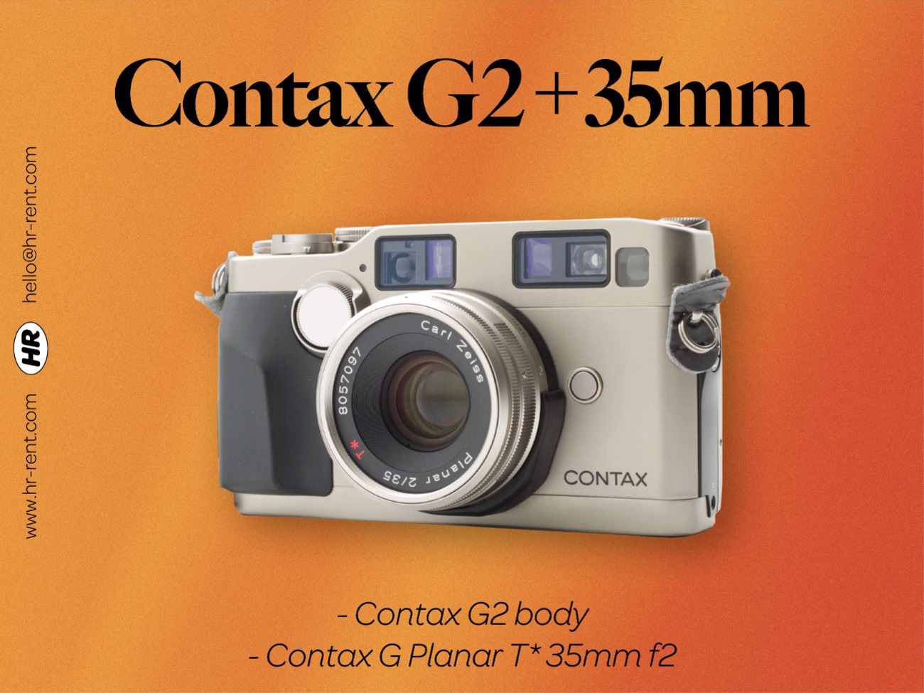 Rent Contax G2 body + 35mm f2 lens from HR Rent, Barnsbury