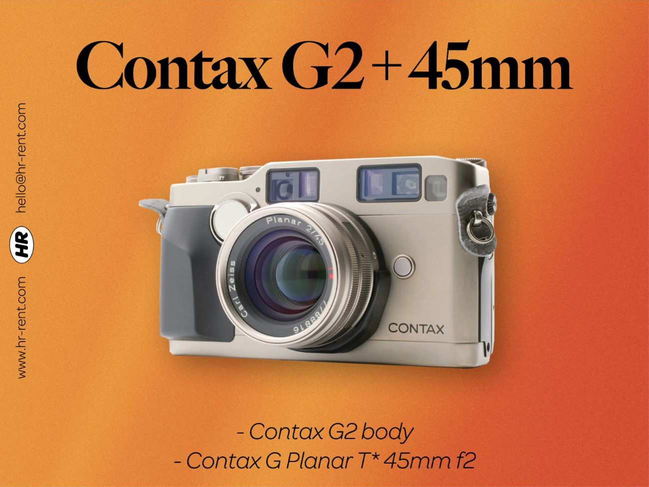 Rent Contax G2 body + 45mm f2 lens from HR Rent, Barnsbury