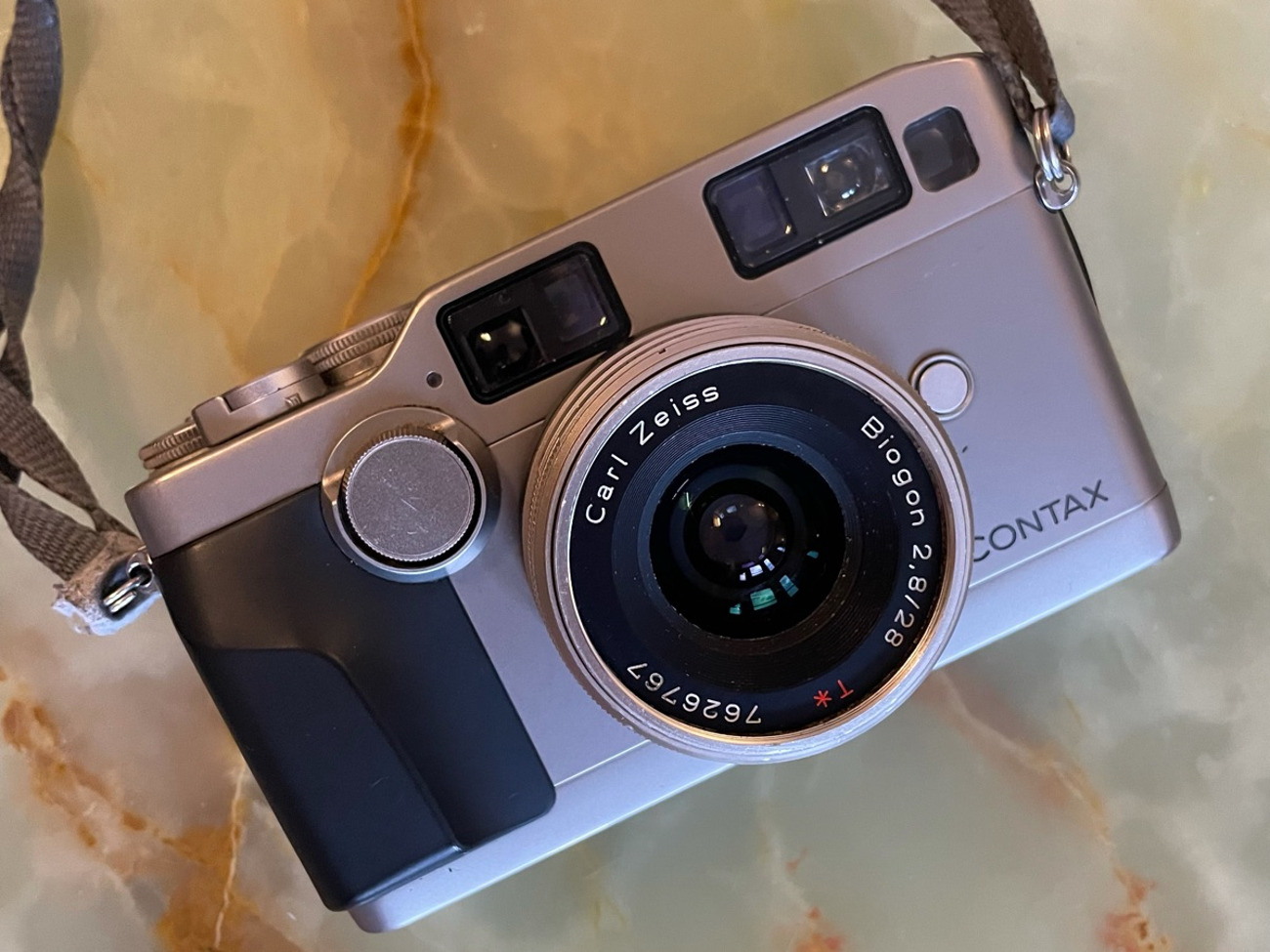 Contax g2 with 28mm lens with spare batteries